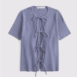 Abercrombie & Fitch Tie-Front Ribbed Short Sleeve Cardigan